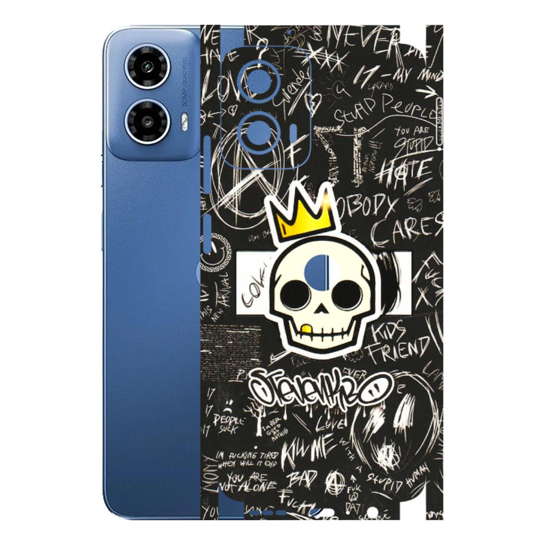 Motorola Phone Skins (All Models) - Funny Skull Black Chalk Grafitti - 3D Embossed Finish (L-22) Motorola Moto G 34 (5G)