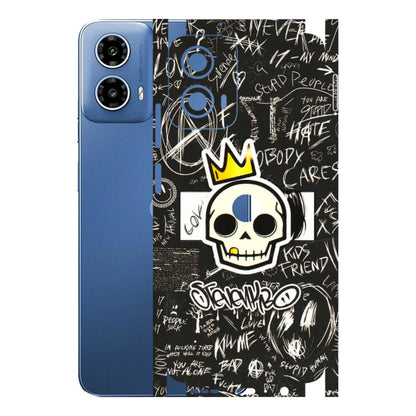 Motorola Phone Skins (All Models) - Funny Skull Black Chalk Grafitti - 3D Embossed Finish (L-22) Motorola Moto G 34 (5G)