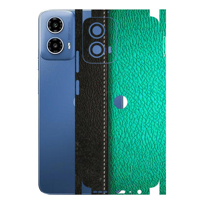 Motorola Phone Skins (All Models) - Black Green Dual Leather Stich - 3D Embossed Finish (L-233) Motorola Moto G 34 (5G)