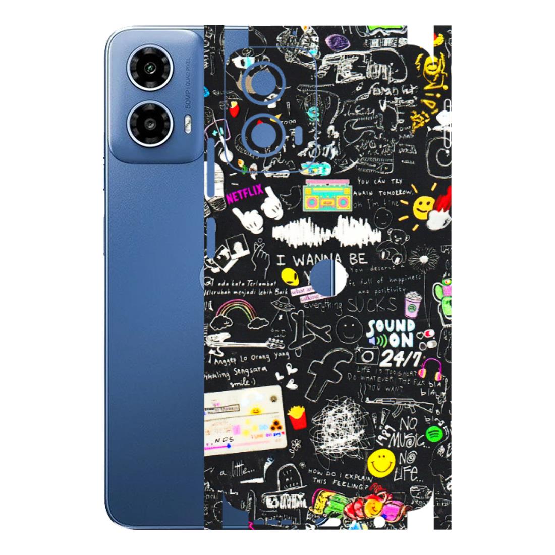 Motorola Phone Skins (All Models) - Black Creatives Doodles - 3D Embossed Finish (L-311) Motorola Moto G 34 (5G)