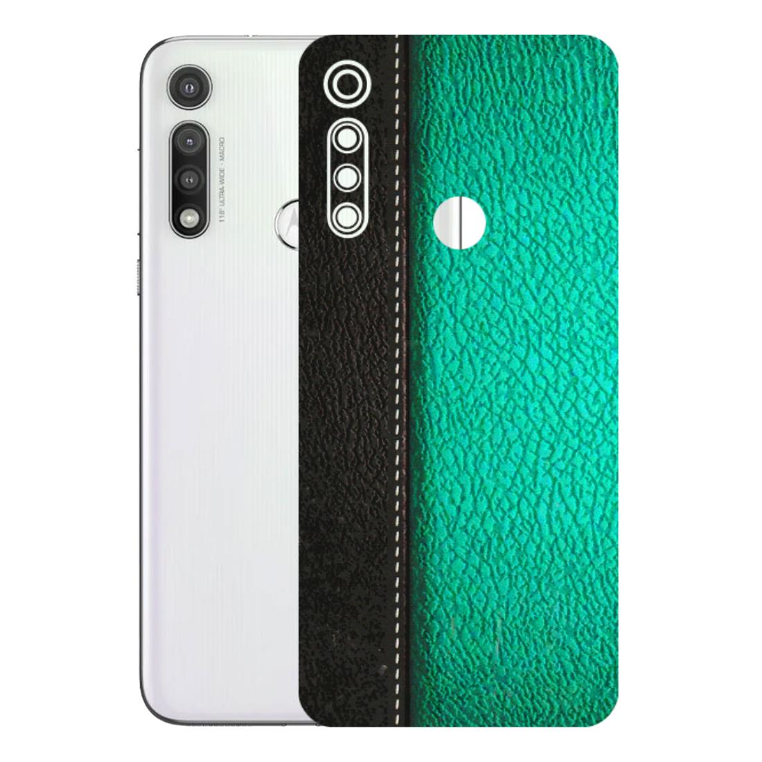 Motorola Phone Skins (All Models) - Black Green Dual Leather Stich - 3D Embossed Finish (L-233) Motorola Moto G Fast