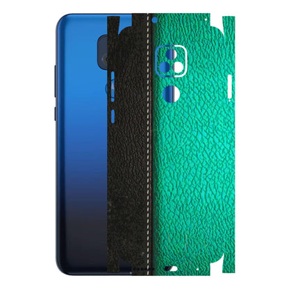 Motorola Phone Skins (All Models) - Black Green Dual Leather Stich - 3D Embossed Finish (L-233) Motorola Moto G Play