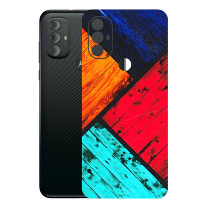 Motorola Phone Skins (All Models) - Colourful Wood Panels Abstract - 3D Embossed Finish (L-09) Motorola Moto G Power