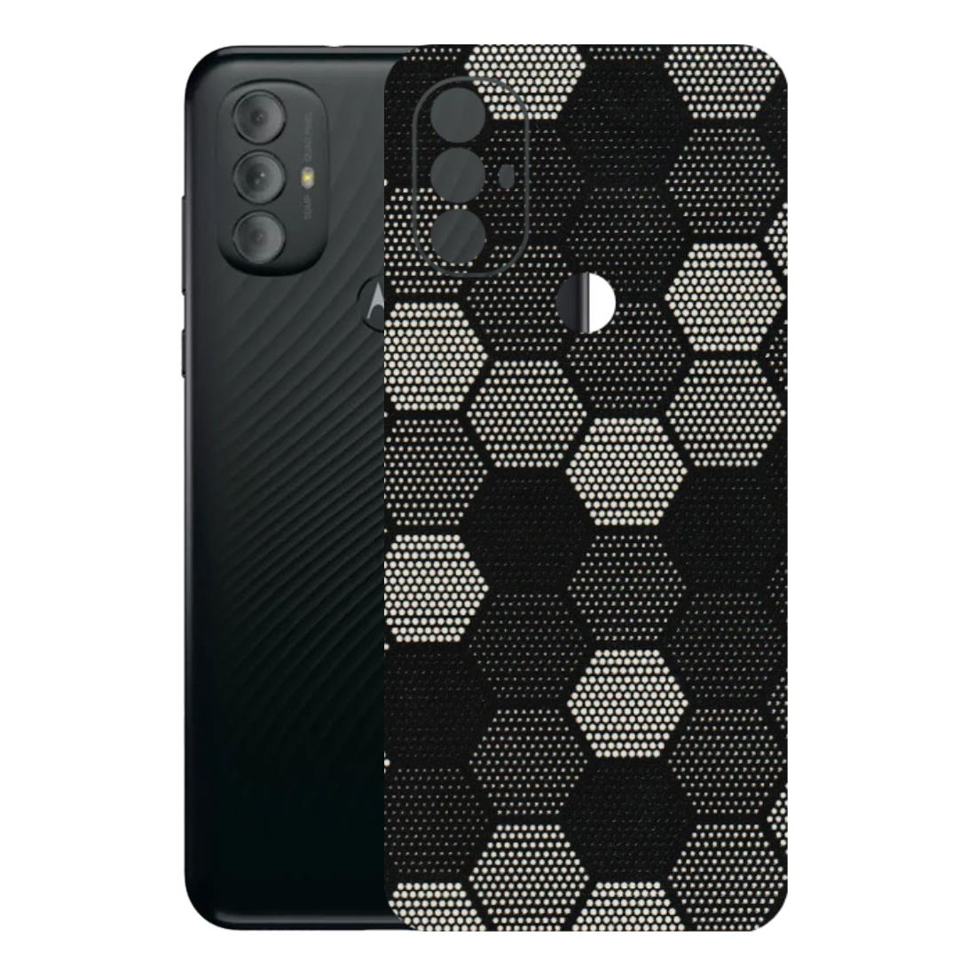 Motorola Phone Skins (All Models) - Black & White Dotted Honeycomb Texture - 3D Embossed Finish (L-202) Motorola Moto G Power