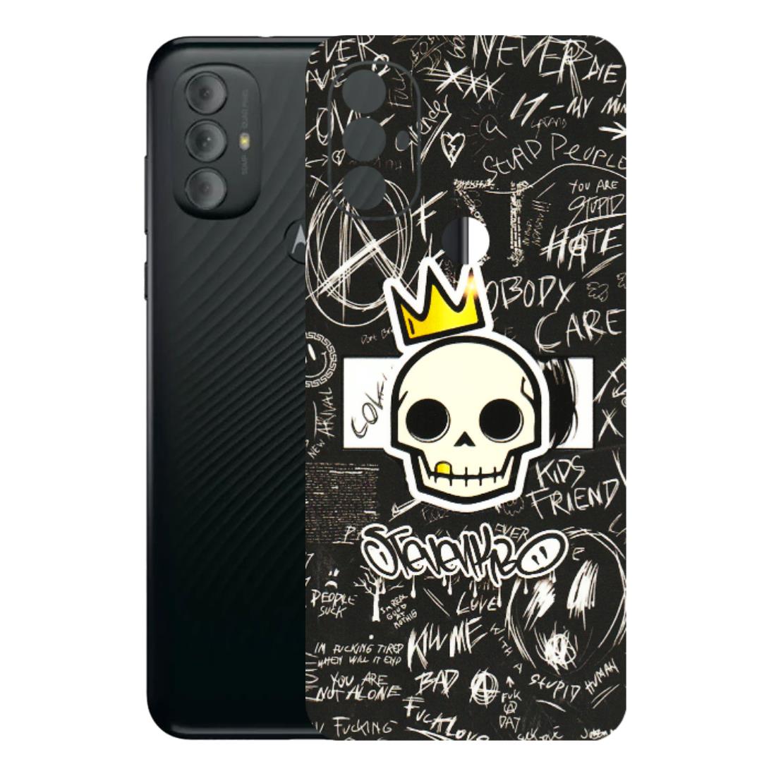 Motorola Phone Skins (All Models) - Funny Skull Black Chalk Grafitti - 3D Embossed Finish (L-22) Motorola Moto G Power