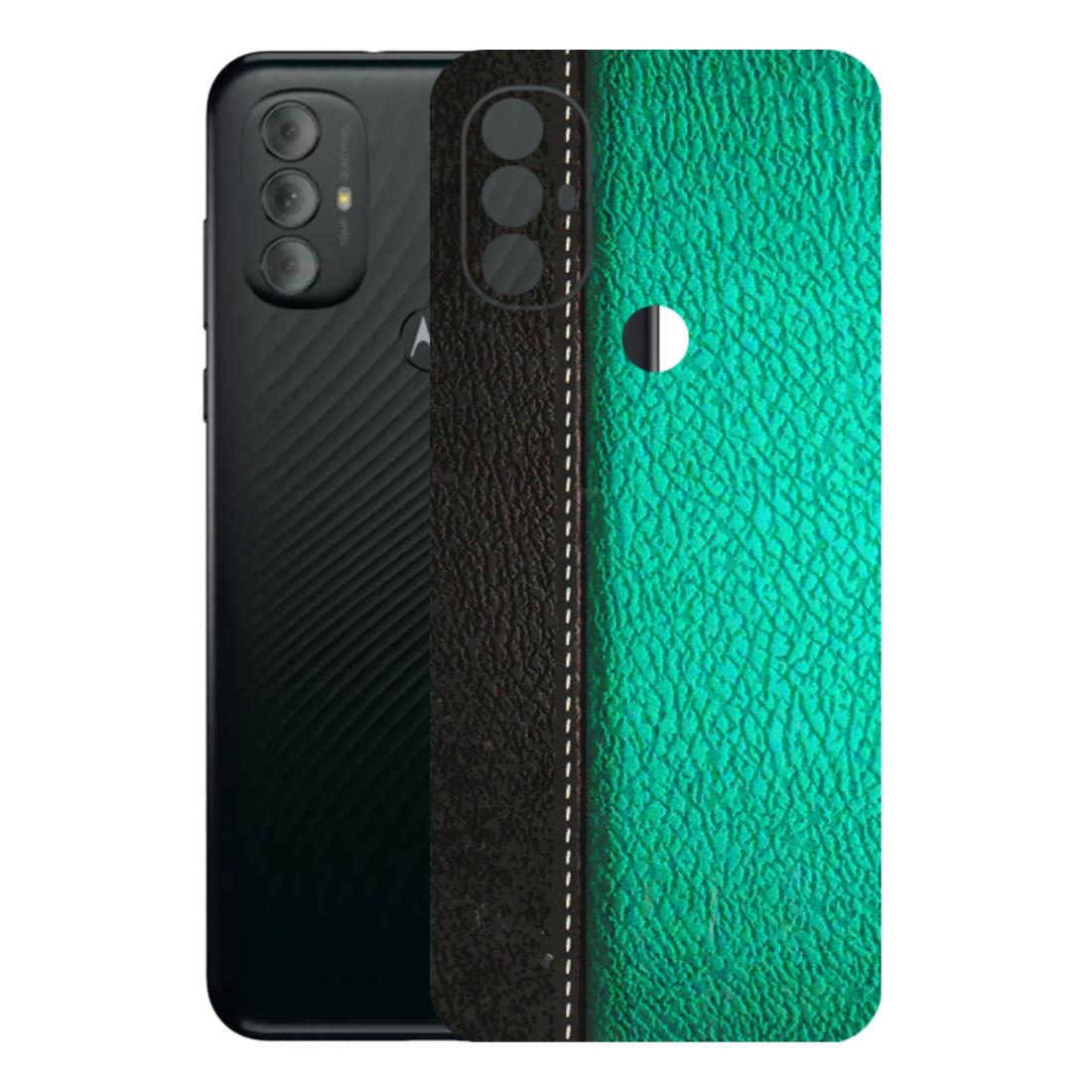 Motorola Phone Skins (All Models) - Black Green Dual Leather Stich - 3D Embossed Finish (L-233) Motorola Moto G Power