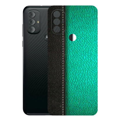 Motorola Phone Skins (All Models) - Black Green Dual Leather Stich - 3D Embossed Finish (L-233) Motorola Moto G Power