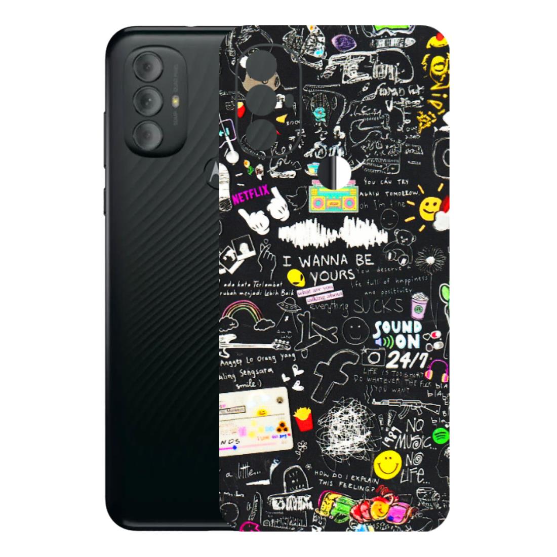 Motorola Phone Skins (All Models) - Black Creatives Doodles - 3D Embossed Finish (L-311) Motorola Moto G Power