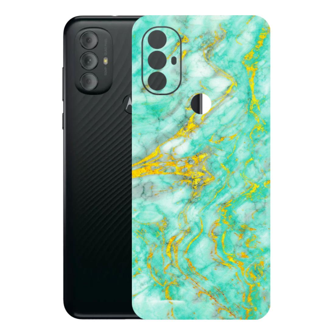 Motorola Phone Skins (All Models) - Green And Gold Marble Feel - Matte Finish (M-16) Motorola Moto G Power