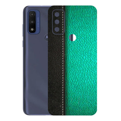 Motorola Phone Skins (All Models) - Black Green Dual Leather Stich - 3D Embossed Finish (L-233) Motorola Moto G Pure