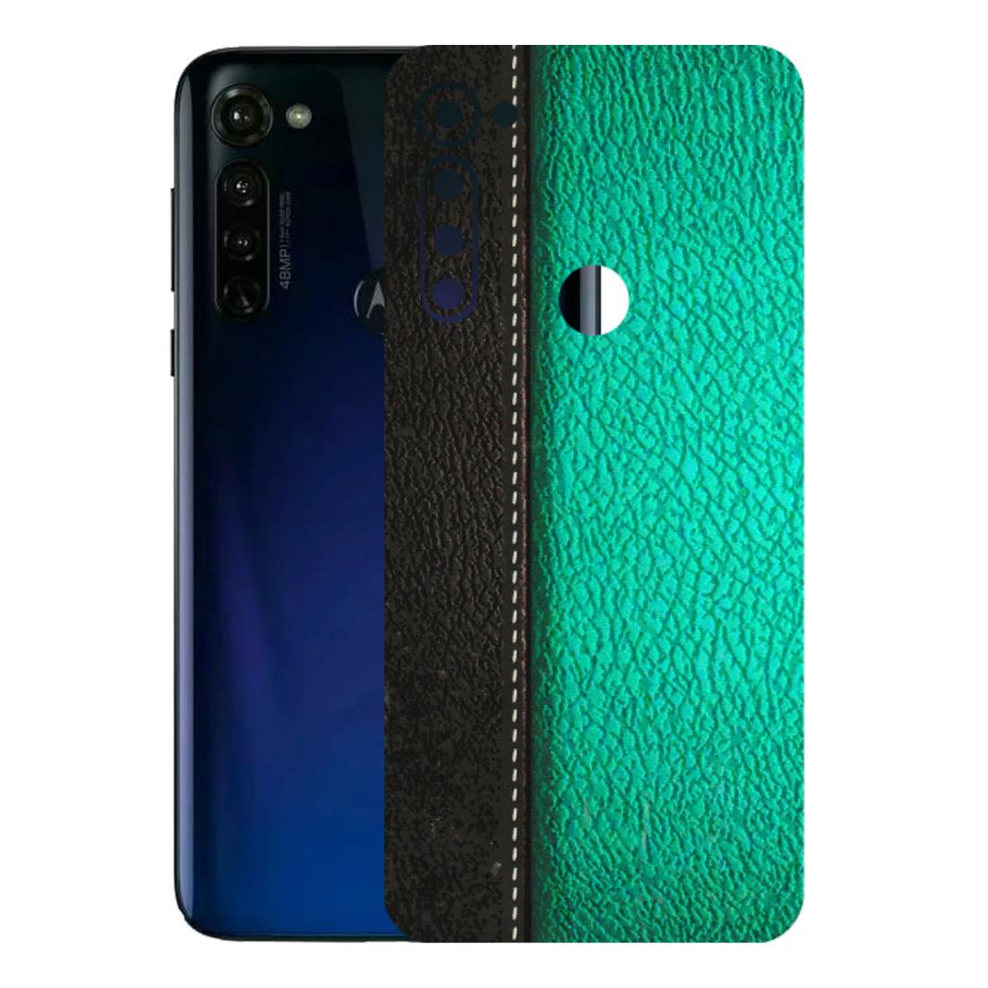 Motorola Phone Skins (All Models) - Black Green Dual Leather Stich - 3D Embossed Finish (L-233) Motorola Moto G Stylus