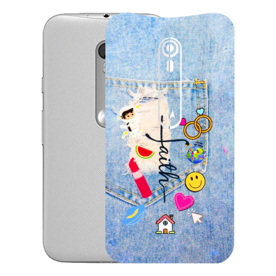 Motorola Phone Skins (All Models) - Denim Jeans Pocket - 3D Embossed Finish (L-134) Motorola Moto G Turbo