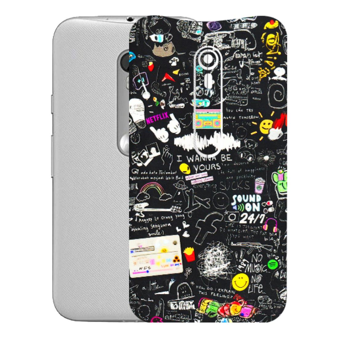 Motorola Phone Skins (All Models) - Black Creatives Doodles - 3D Embossed Finish (L-311) Motorola Moto G Turbo