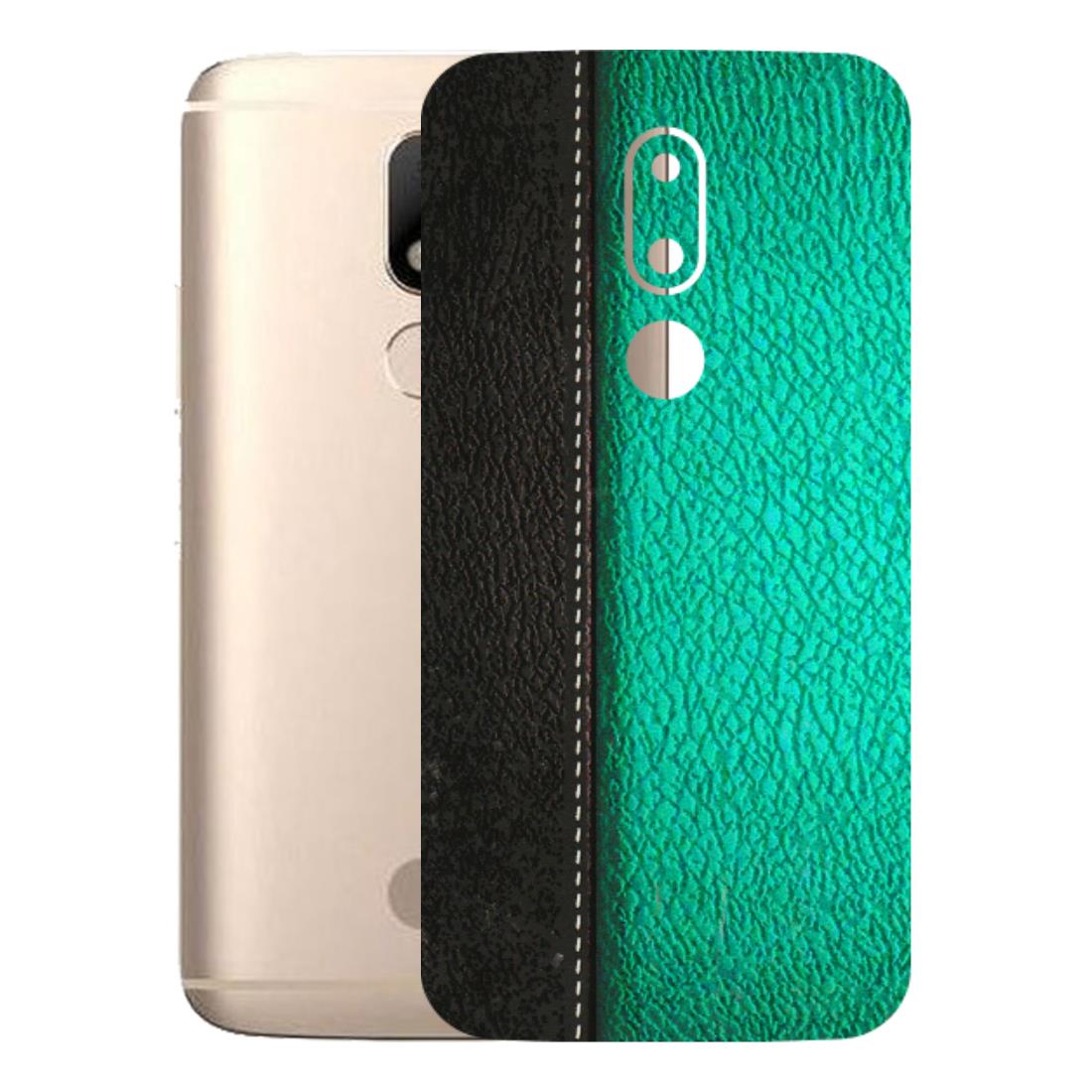 Motorola Phone Skins (All Models) - Black Green Dual Leather Stich - 3D Embossed Finish (L-233) Motorola Moto M