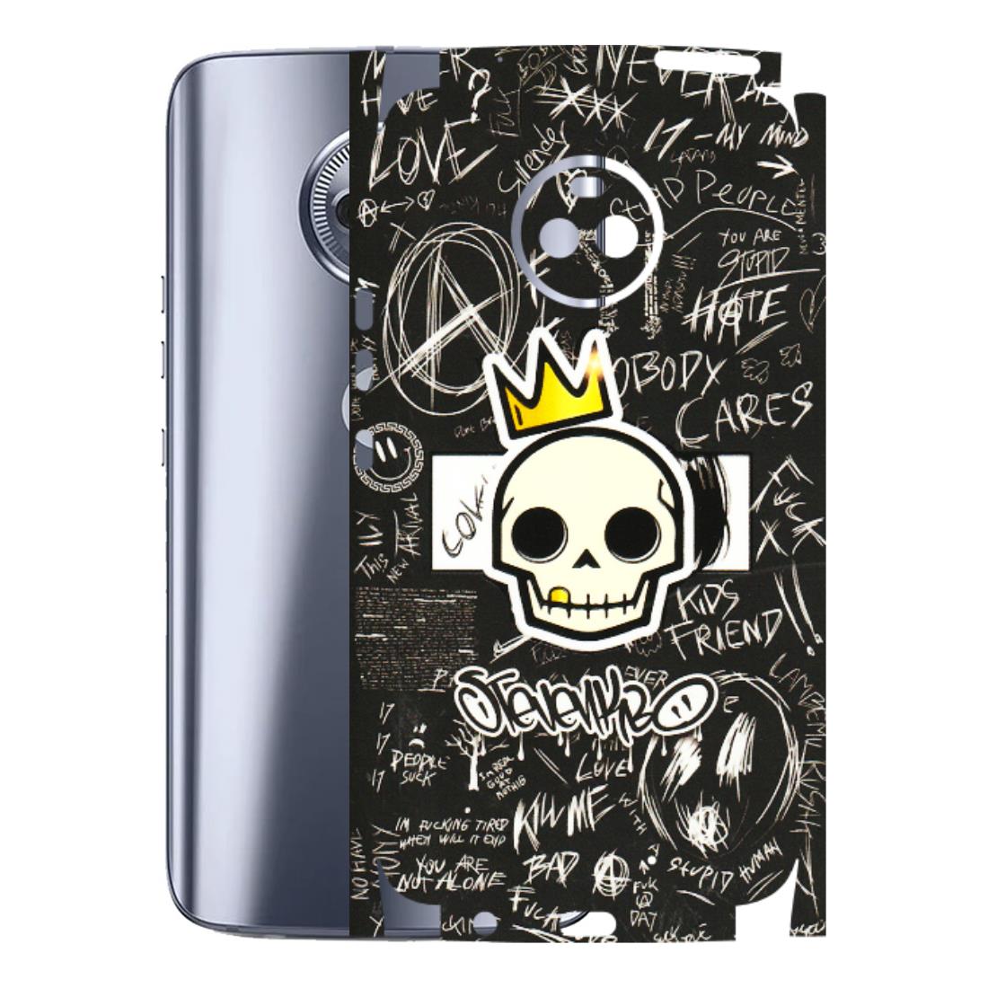 Motorola Phone Skins (All Models) - Funny Skull Black Chalk Grafitti - 3D Embossed Finish (L-22) Motorola Moto X4
