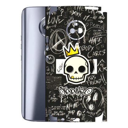 Motorola Phone Skins (All Models) - Funny Skull Black Chalk Grafitti - 3D Embossed Finish (L-22) Motorola Moto X4