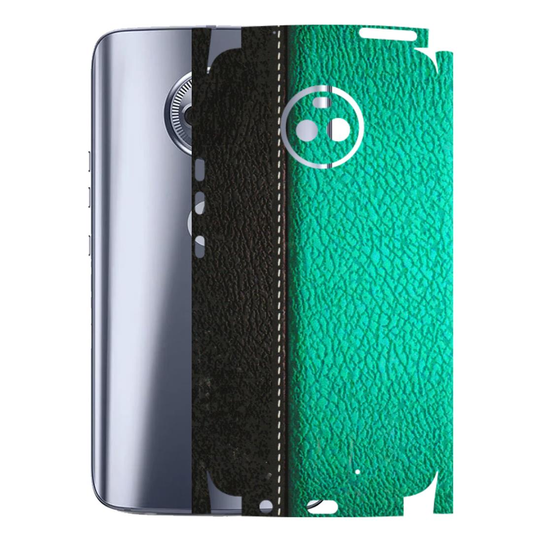 Motorola Phone Skins (All Models) - Black Green Dual Leather Stich - 3D Embossed Finish (L-233) Motorola Moto X4