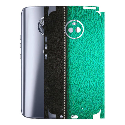 Motorola Phone Skins (All Models) - Black Green Dual Leather Stich - 3D Embossed Finish (L-233) Motorola Moto X4