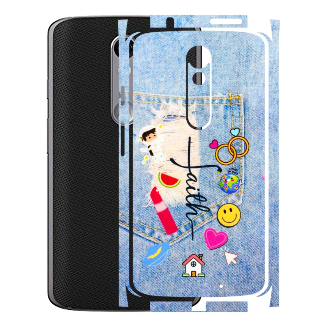 Motorola Phone Skins (All Models) - Denim Jeans Pocket - 3D Embossed Finish (L-134) Motorola Moto X Force