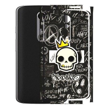 Motorola Phone Skins (All Models) - Funny Skull Black Chalk Grafitti - 3D Embossed Finish (L-22) Motorola Moto X Force