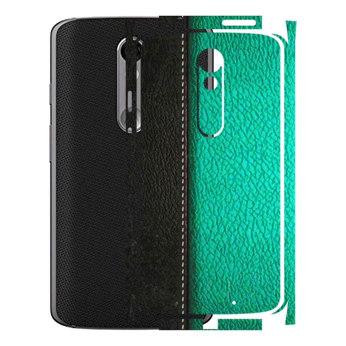 Motorola Phone Skins (All Models) - Black Green Dual Leather Stich - 3D Embossed Finish (L-233) Motorola Moto X Force