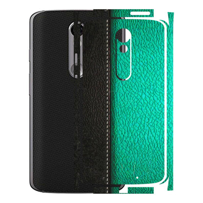 Motorola Phone Skins (All Models) - Black Green Dual Leather Stich - 3D Embossed Finish (L-233) Motorola Moto X Force