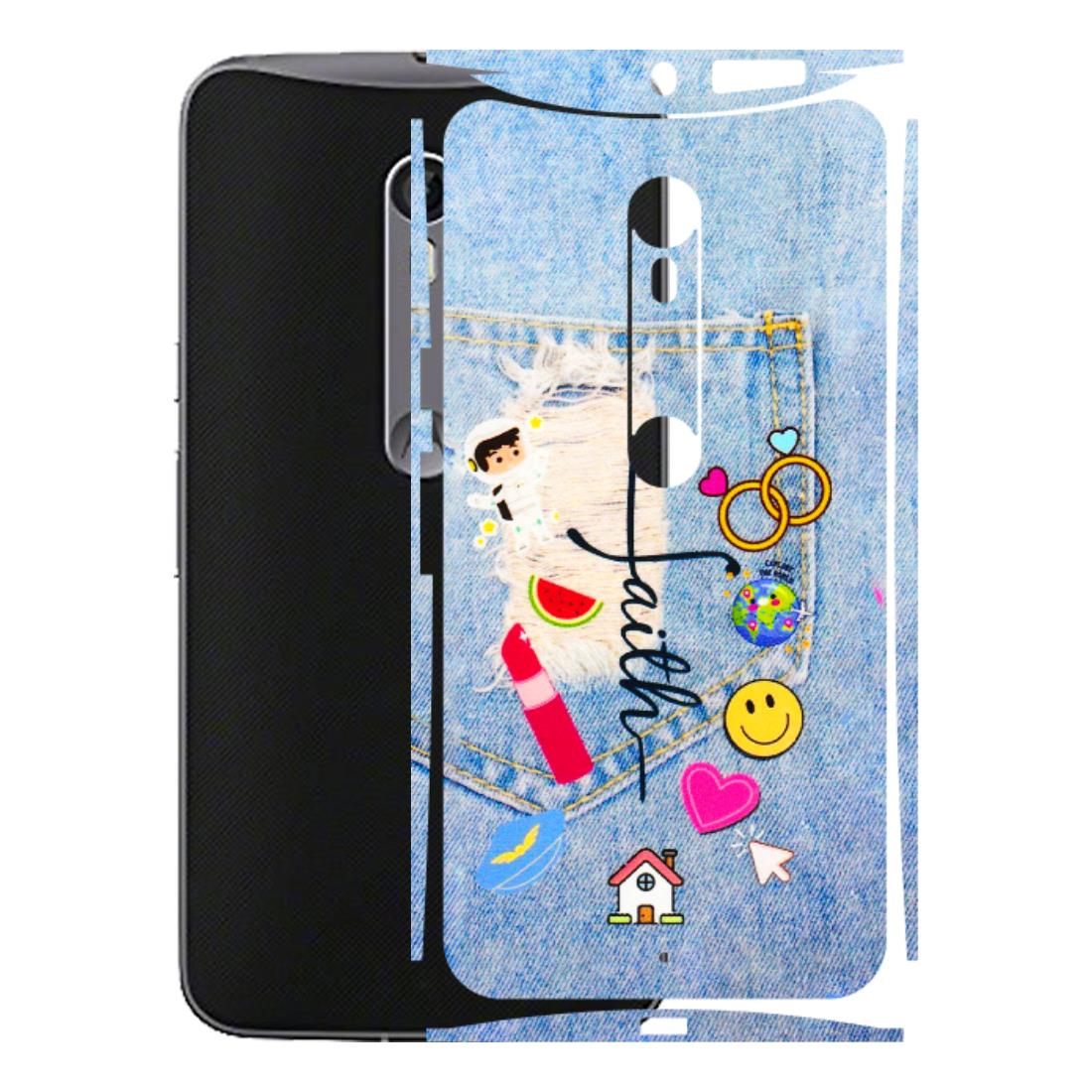 Motorola Phone Skins (All Models) - Denim Jeans Pocket - 3D Embossed Finish (L-134) Motorola Moto X Style