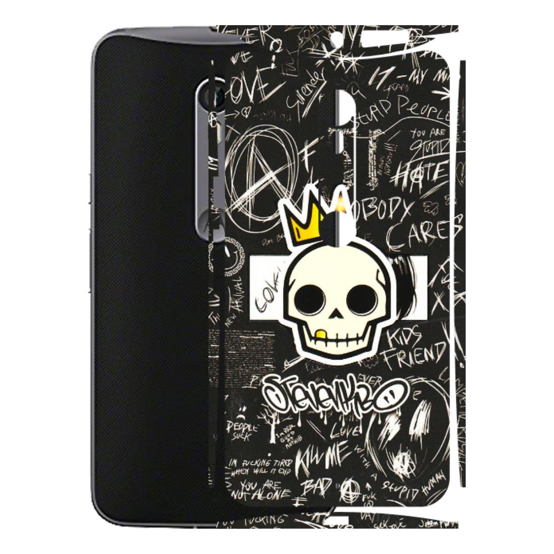 Motorola Phone Skins (All Models) - Funny Skull Black Chalk Grafitti - 3D Embossed Finish (L-22) Motorola Moto X Style