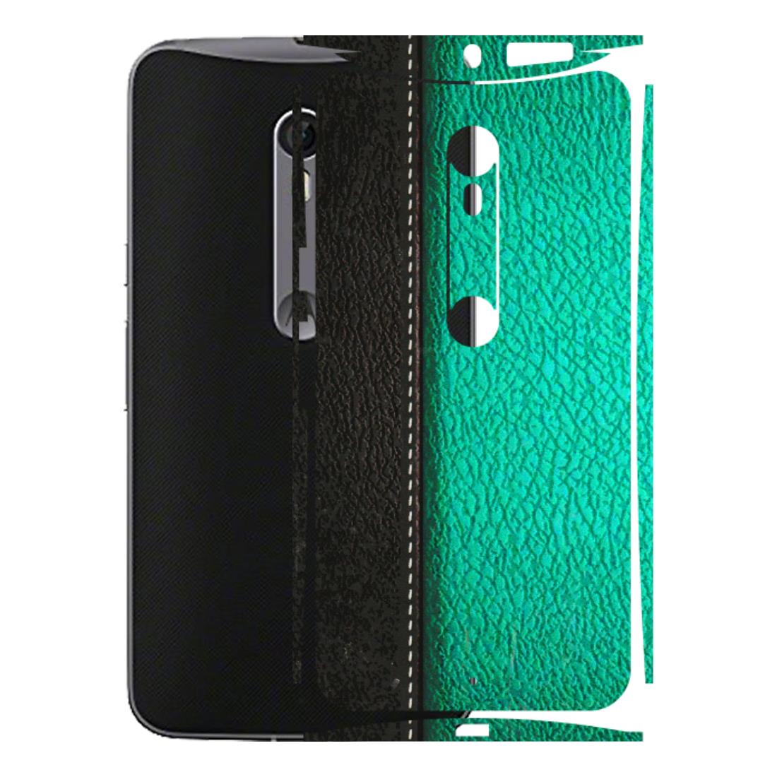 Motorola Phone Skins (All Models) - Black Green Dual Leather Stich - 3D Embossed Finish (L-233) Motorola Moto X Style