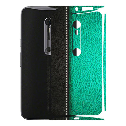 Motorola Phone Skins (All Models) - Black Green Dual Leather Stich - 3D Embossed Finish (L-233) Motorola Moto X Style