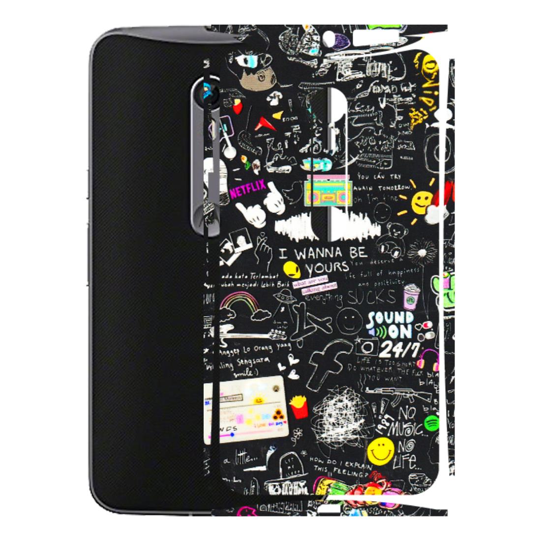 Motorola Phone Skins (All Models) - Black Creatives Doodles - 3D Embossed Finish (L-311) Motorola Moto X Style
