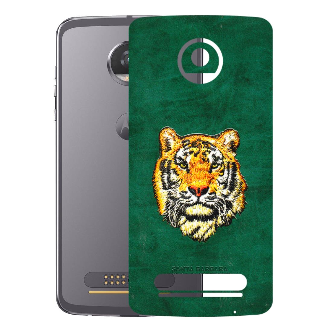 Motorola Phone Skins (All Models) - Leather Feel Tiger - 3D Embossed Finish (L-111) Motorola Moto Z2 Play