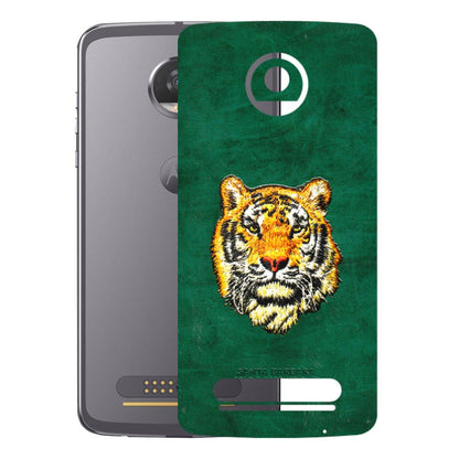 Motorola Phone Skins (All Models) - Leather Feel Tiger - 3D Embossed Finish (L-111) Motorola Moto Z2 Play