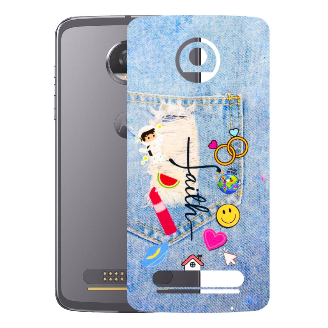 Motorola Phone Skins (All Models) - Denim Jeans Pocket - 3D Embossed Finish (L-134) Motorola Moto Z2 Play