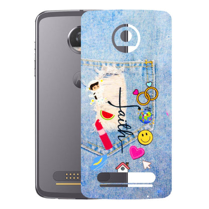 Motorola Phone Skins (All Models) - Denim Jeans Pocket - 3D Embossed Finish (L-134) Motorola Moto Z2 Play
