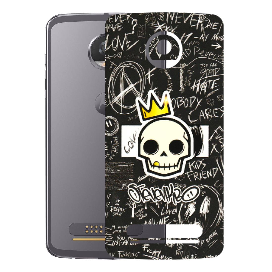 Motorola Phone Skins (All Models) - Funny Skull Black Chalk Grafitti - 3D Embossed Finish (L-22) Motorola Moto Z2 Play