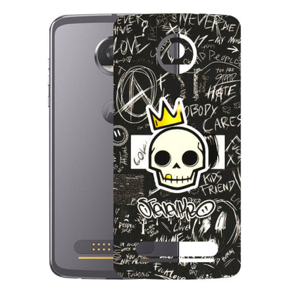 Motorola Phone Skins (All Models) - Funny Skull Black Chalk Grafitti - 3D Embossed Finish (L-22) Motorola Moto Z2 Play