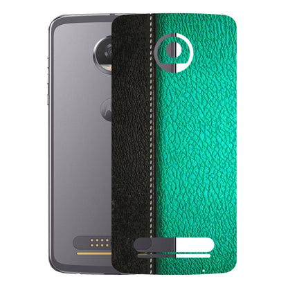 Motorola Phone Skins (All Models) - Black Green Dual Leather Stich - 3D Embossed Finish (L-233) Motorola Moto Z2 Play