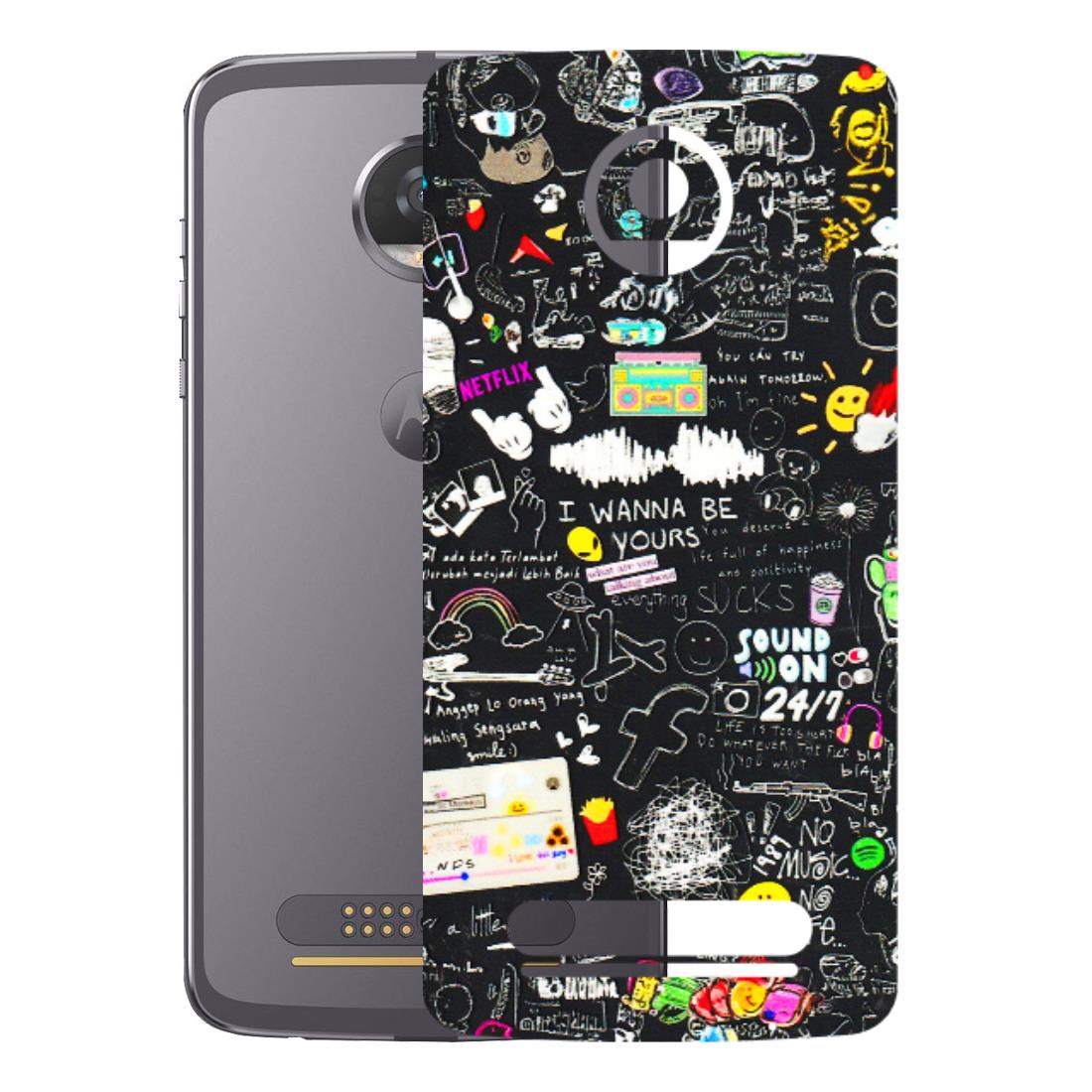 Motorola Phone Skins (All Models) - Black Creatives Doodles - 3D Embossed Finish (L-311) Motorola Moto Z2 Play