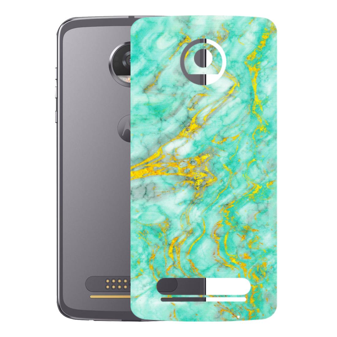 Motorola Phone Skins (All Models) - Green And Gold Marble Feel - Matte Finish (M-16) Motorola Moto Z2 Play