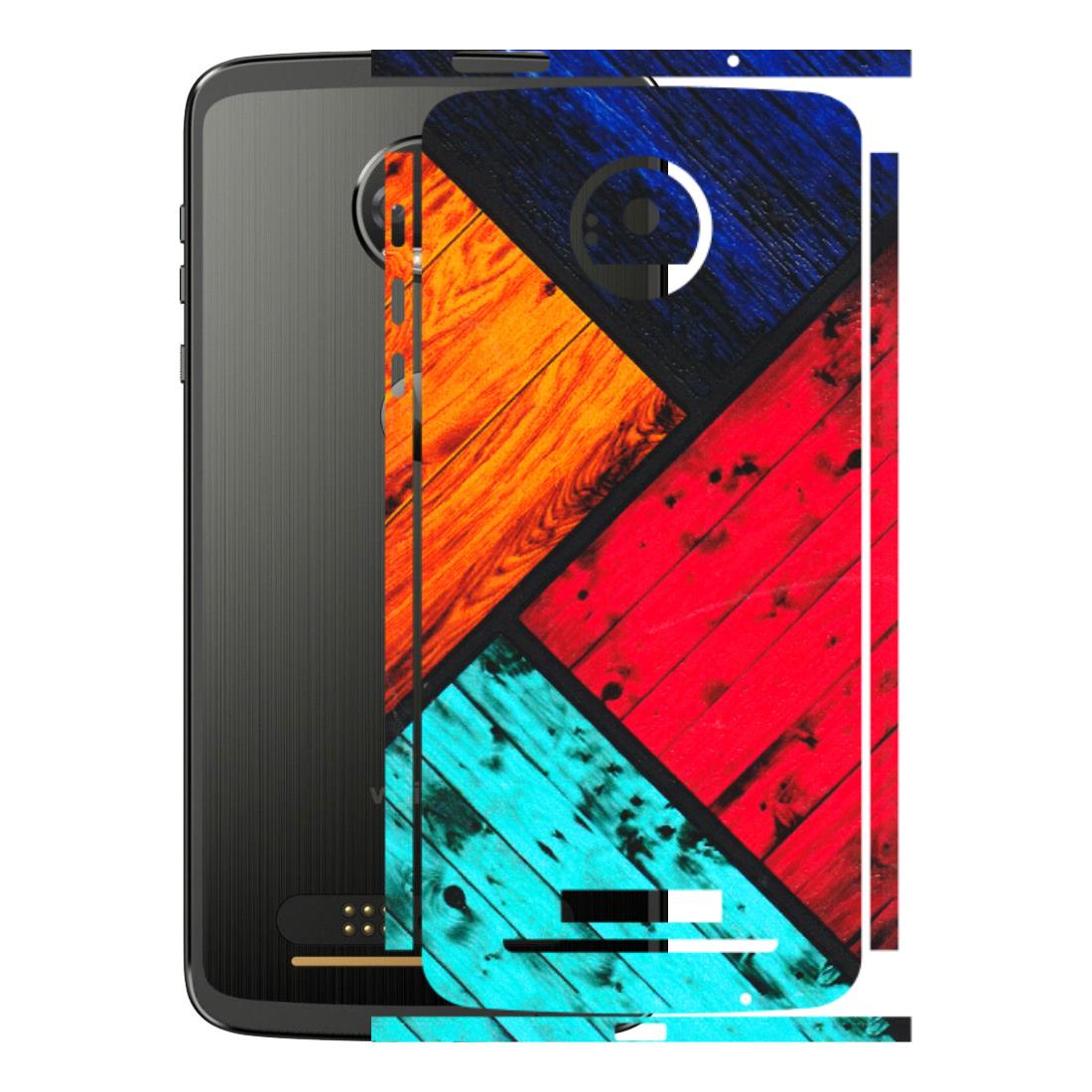 Motorola Phone Skins (All Models) - Colourful Wood Panels Abstract - 3D Embossed Finish (L-09) Motorola Moto Z