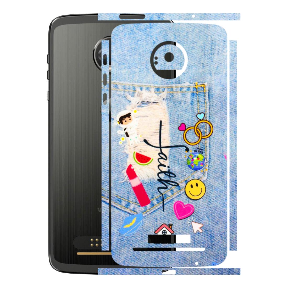 Motorola Phone Skins (All Models) - Denim Jeans Pocket - 3D Embossed Finish (L-134) Motorola Moto Z