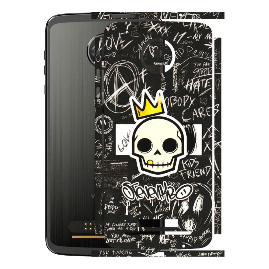 Motorola Phone Skins (All Models) - Funny Skull Black Chalk Grafitti - 3D Embossed Finish (L-22) Motorola Moto Z