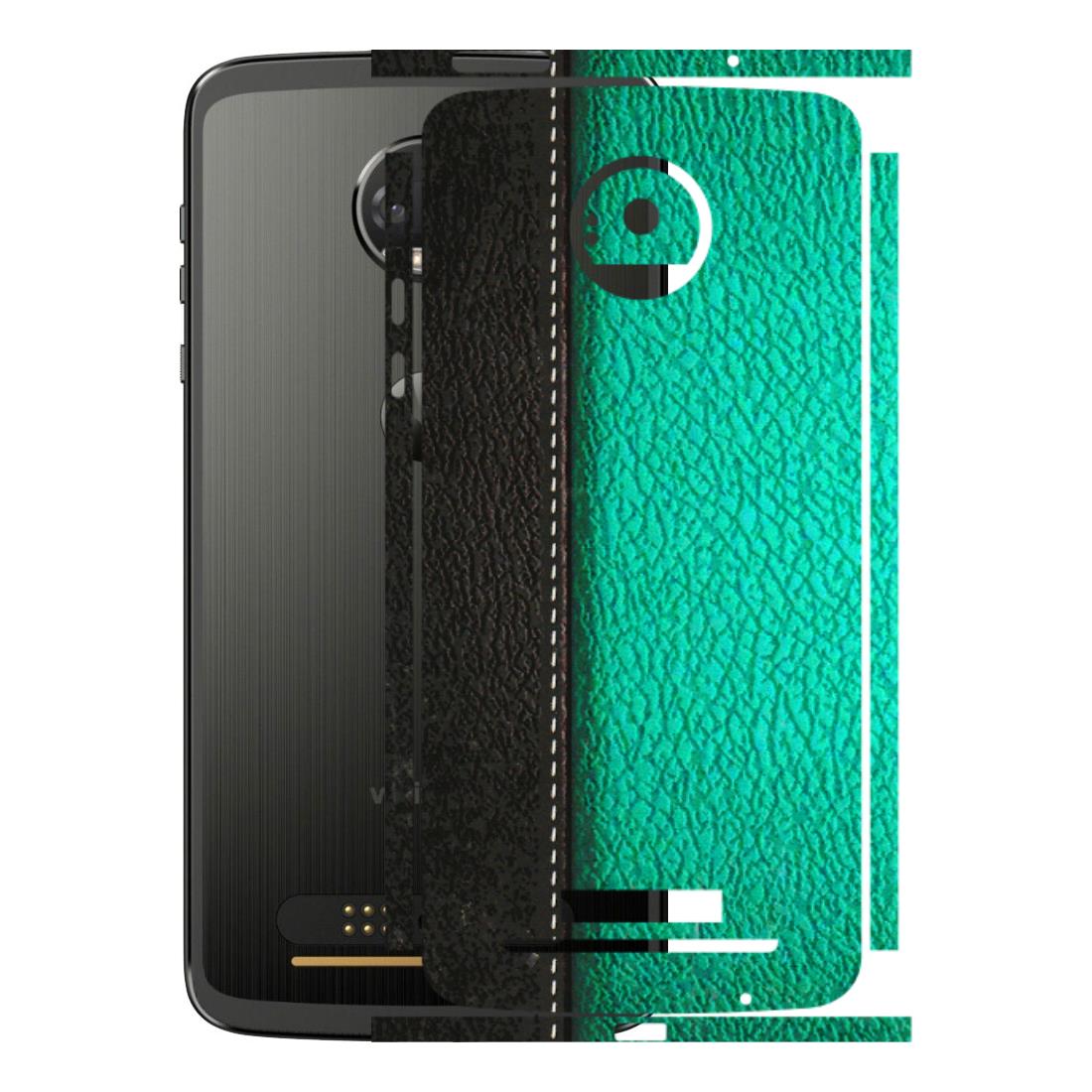 Motorola Phone Skins (All Models) - Black Green Dual Leather Stich - 3D Embossed Finish (L-233) Motorola Moto Z
