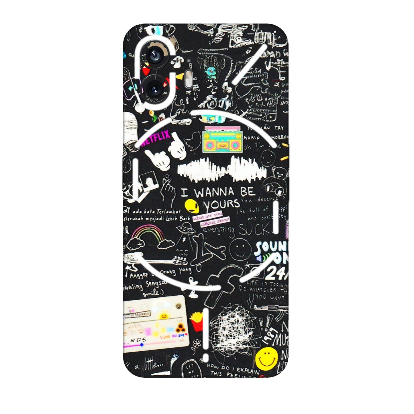 Nothing Phone Skins (All Models) - Black Creatives Doodles - 3D Embossed Finish (L-311) Nothing Phone 2