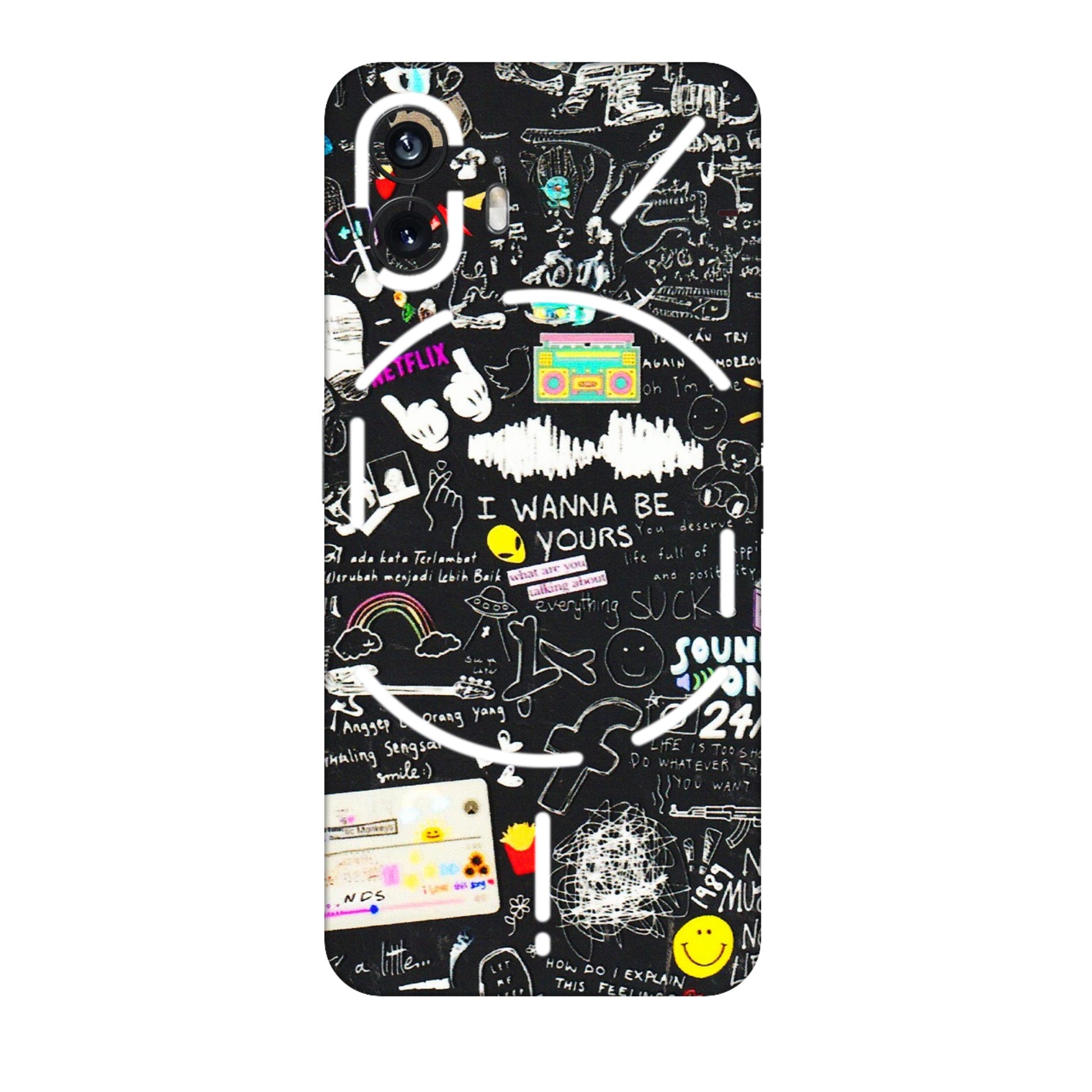 Nothing Phone Skins (All Models) - Black Creatives Doodles - 3D Embossed Finish (L-311) Nothing Phone 2