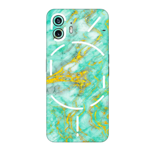 Nothing Phone Skins (All Models) - Green And Gold Marble Feel - Matte Finish (M-16) Nothing Phone 2