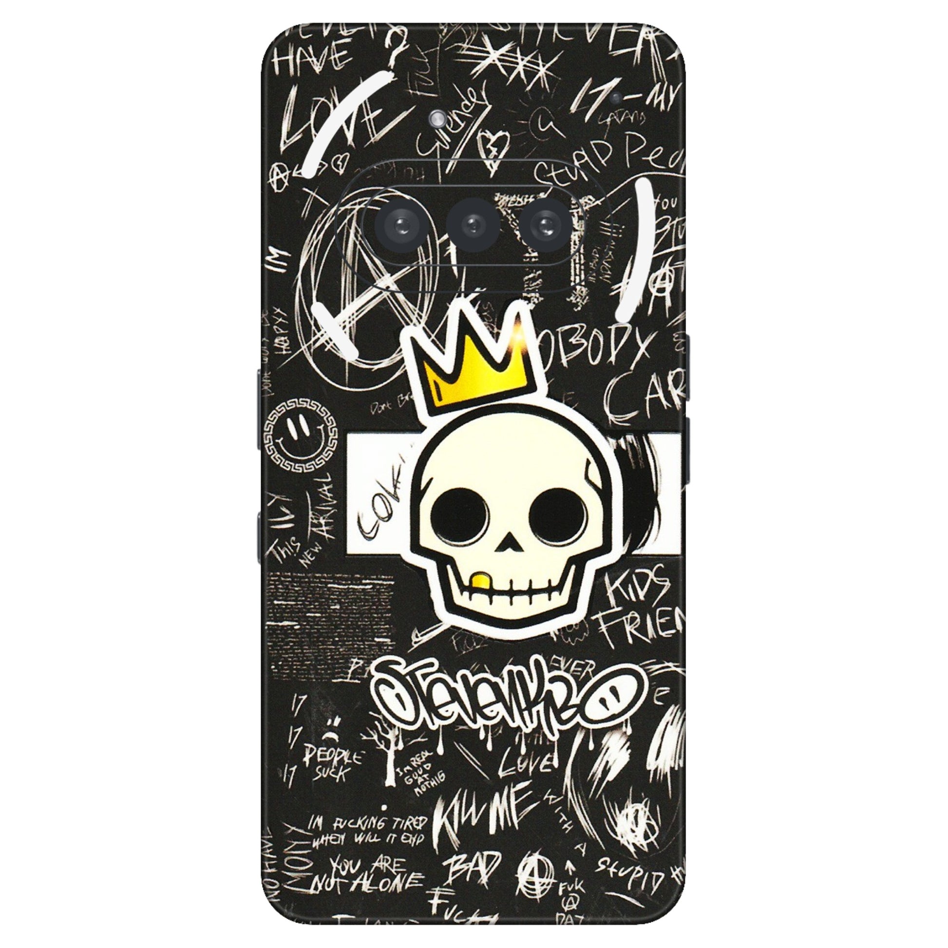 Nothing Phone Skins (All Models) - Funny Skull Black Chalk Grafitti - 3D Embossed Finish (L-22) Nothing Phone 3A
