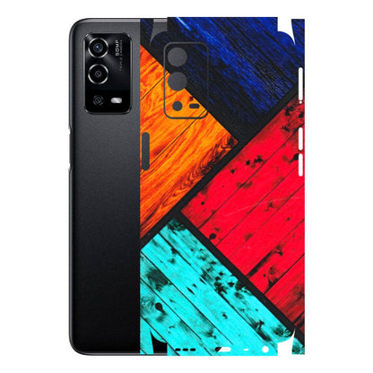 Oppo Phone Skins (All Models) - Colourful Wood Panels Abstract - 3D Embossed Finish (L-09) Oppo A55 4G