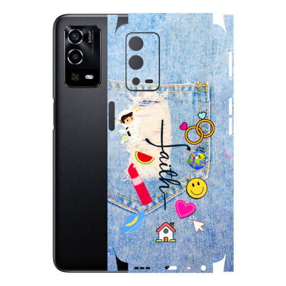 Oppo Phone Skins (All Models) - Denim Jeans Pocket - 3D Embossed Finish (L-134) Oppo A55 4G